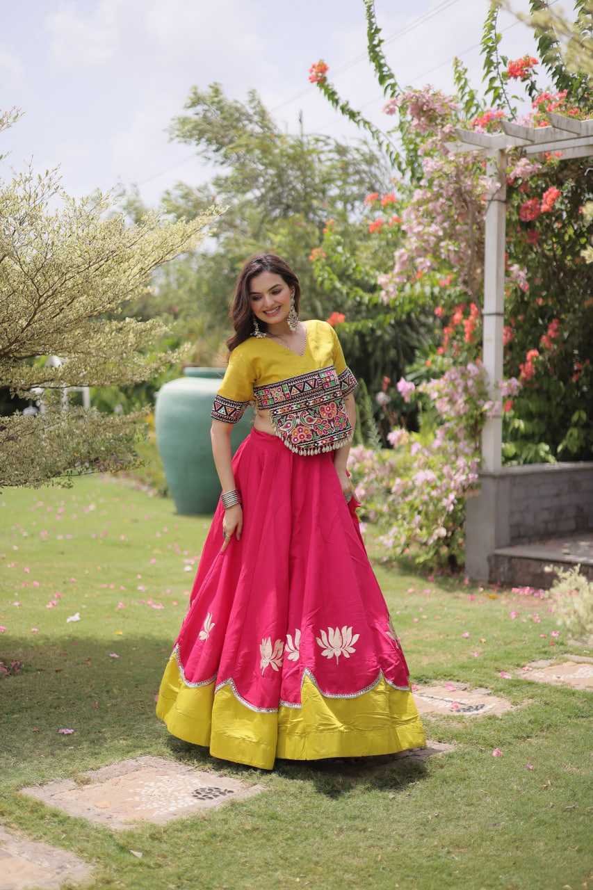 Heavy Roman Silk Mirror Work Lehenga