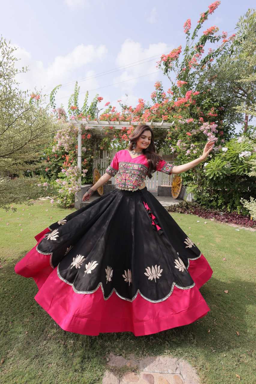 Heavy Roman Silk Mirror Work Lehenga