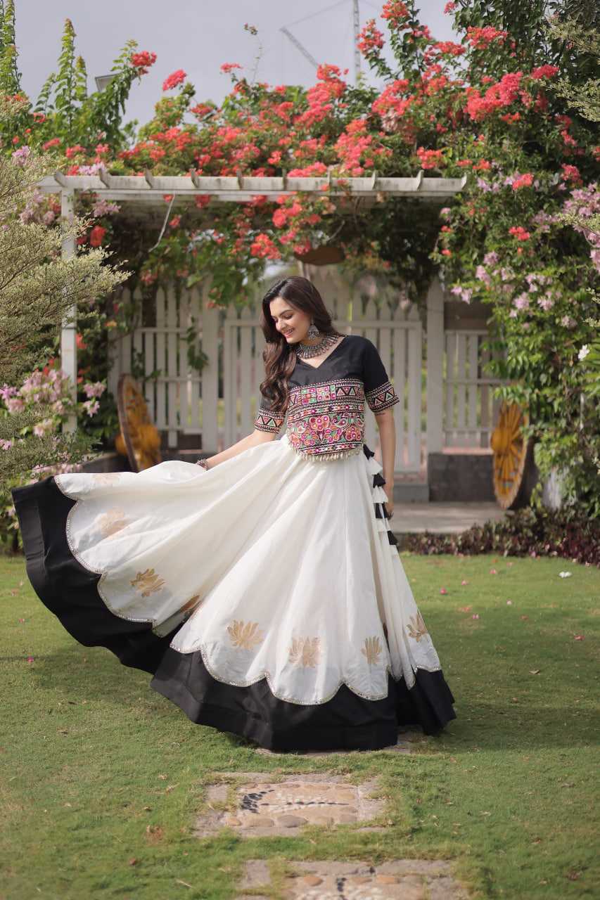 Heavy Roman Silk Mirror Work Lehenga
