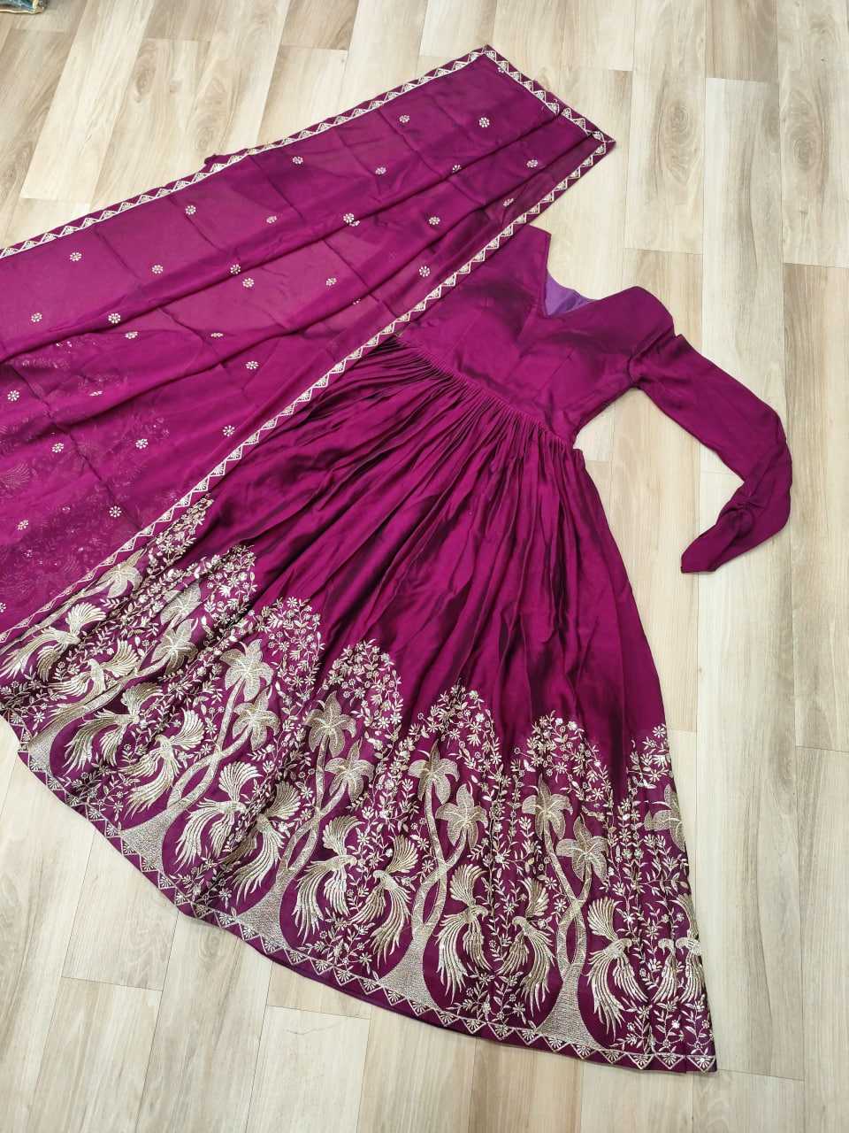 Crush Silk Embroidery Gown