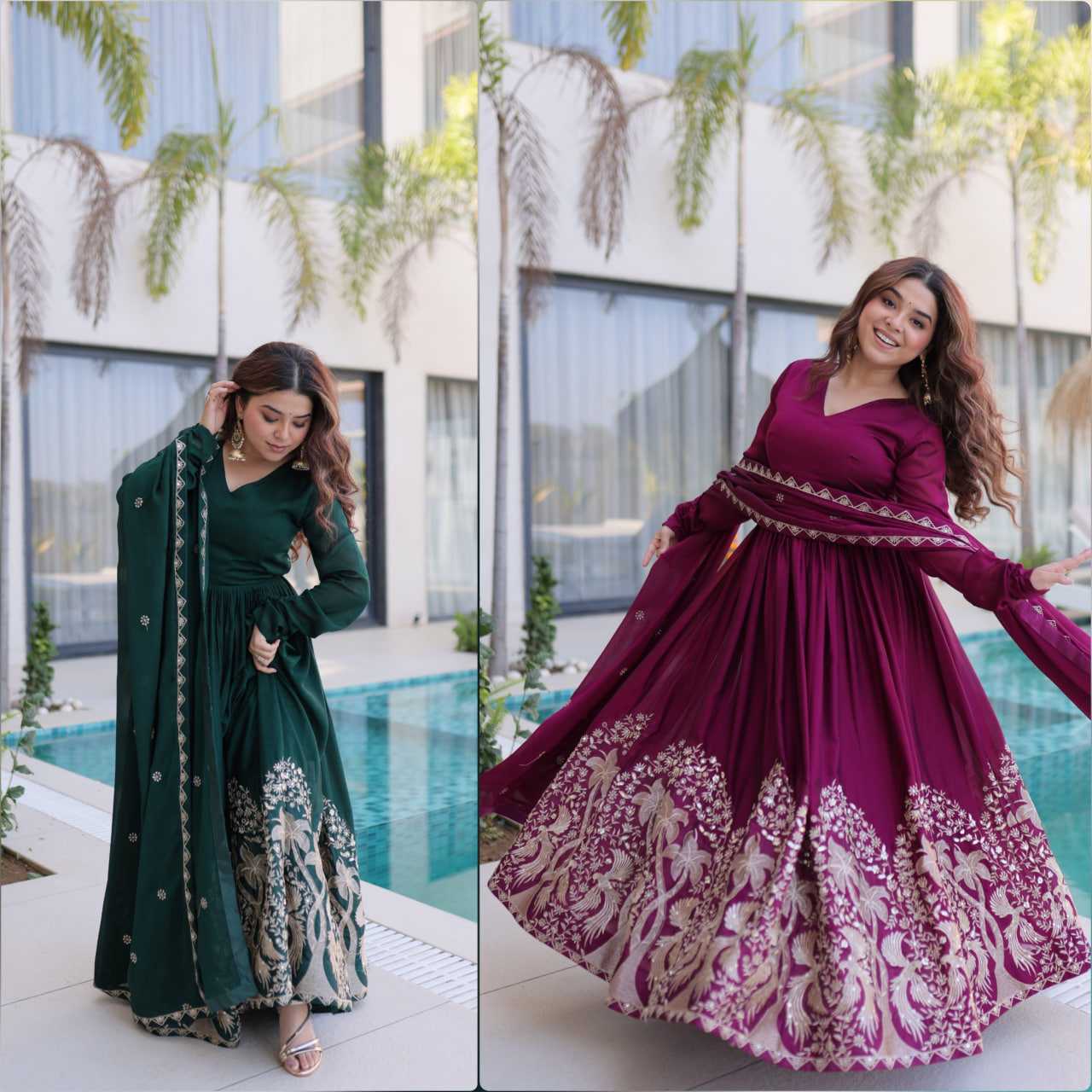 Crush Silk Embroidery Gown