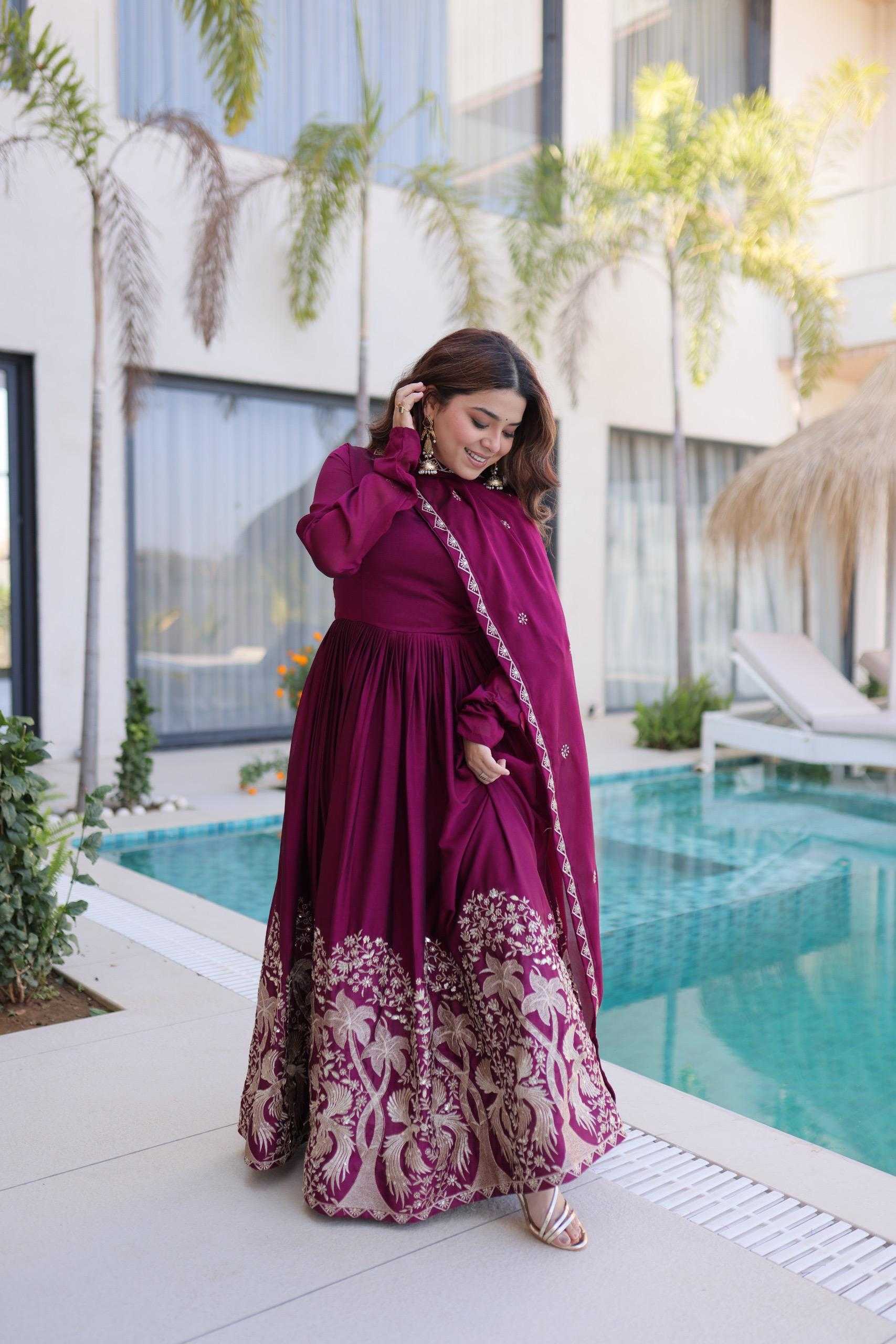 Crush Silk Embroidery Gown