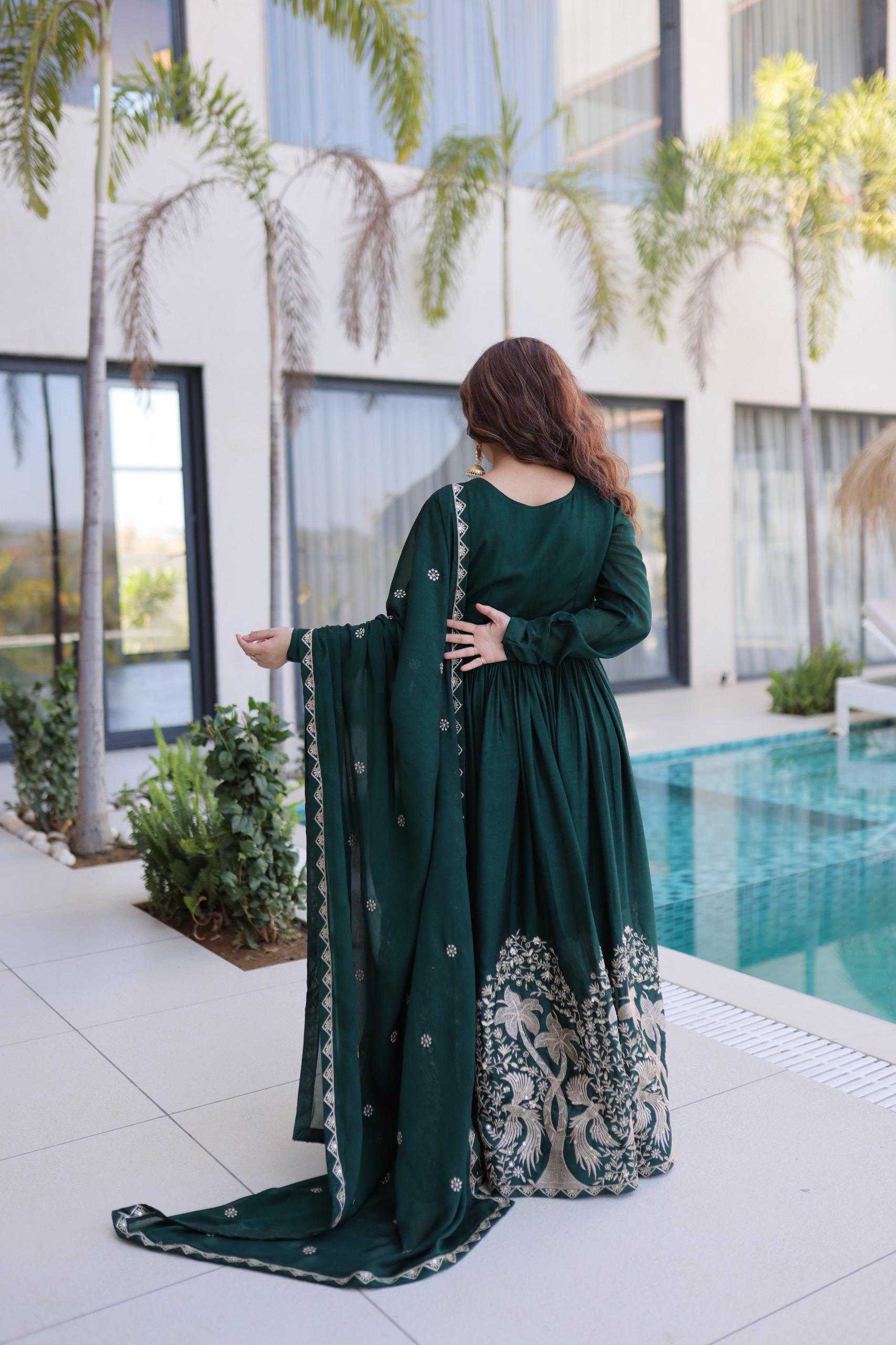 Crush Silk Embroidery Gown