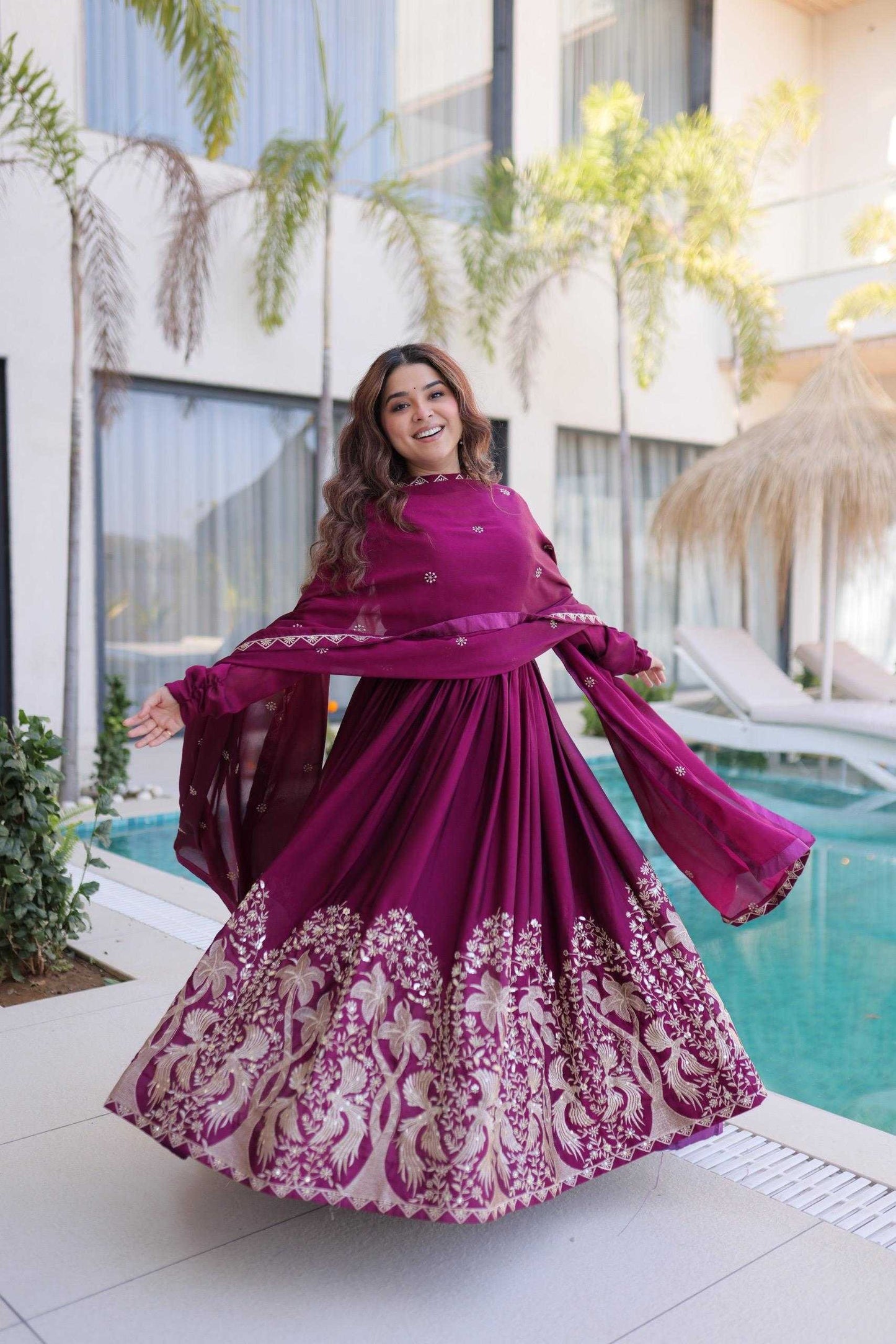 Crush Silk Embroidery Gown