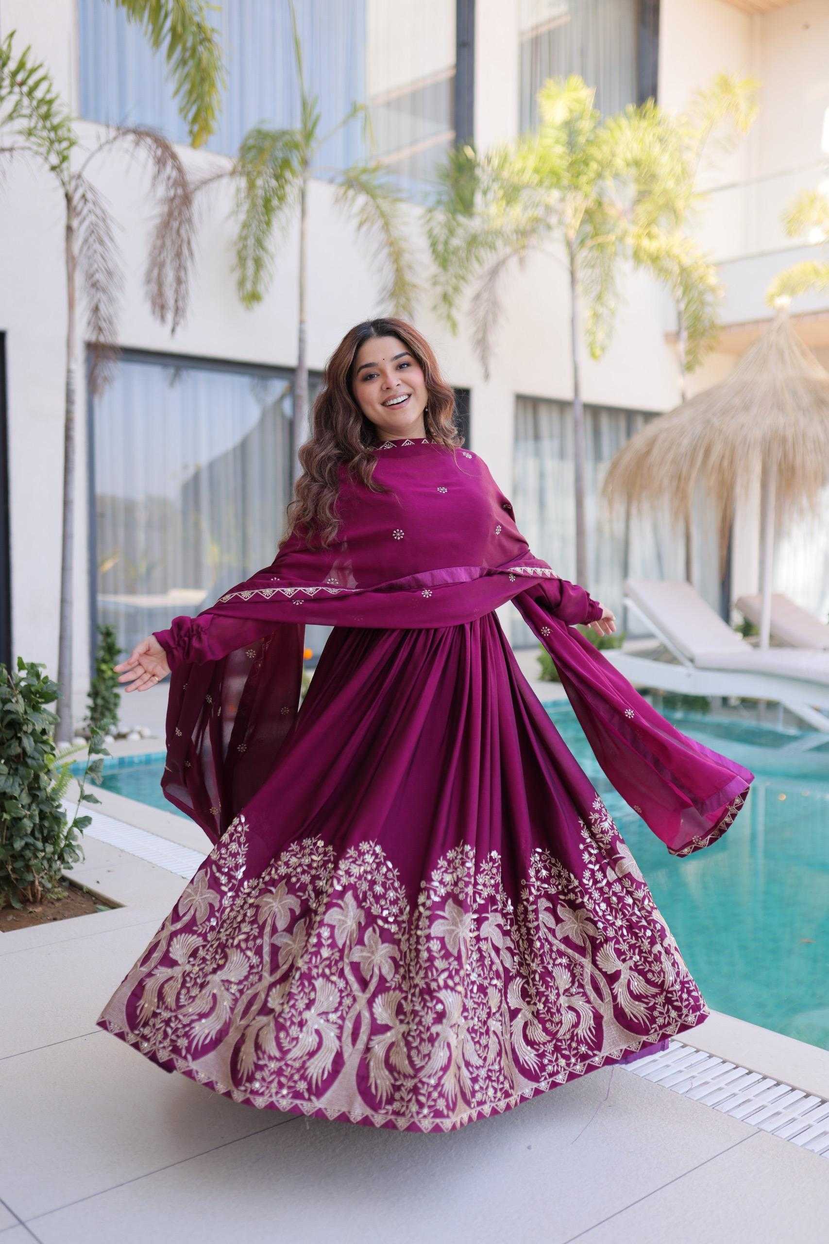 Crush Silk Embroidery Gown