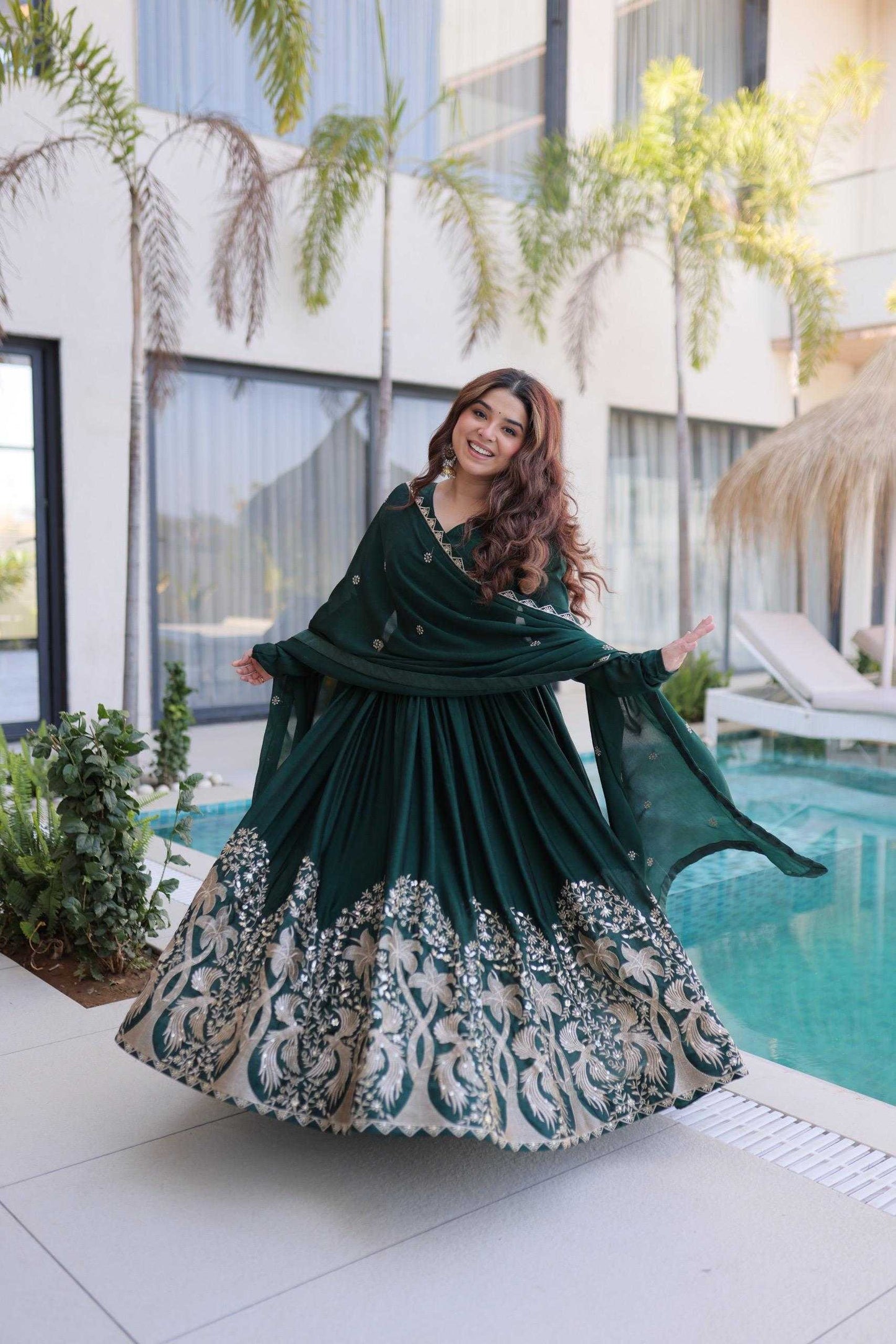 Crush Silk Embroidery Gown