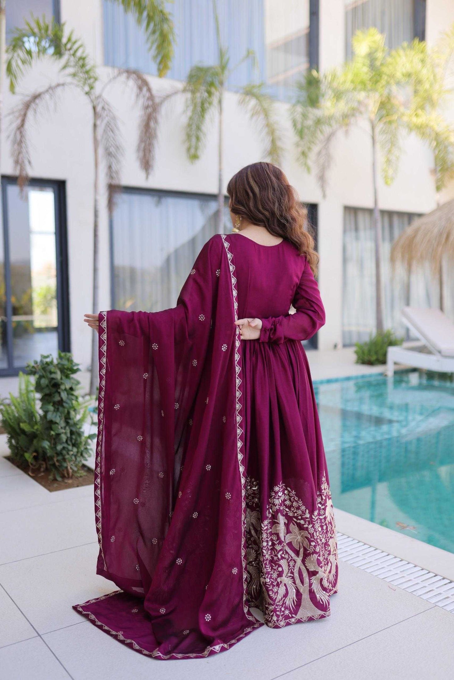 Crush Silk Embroidery Gown