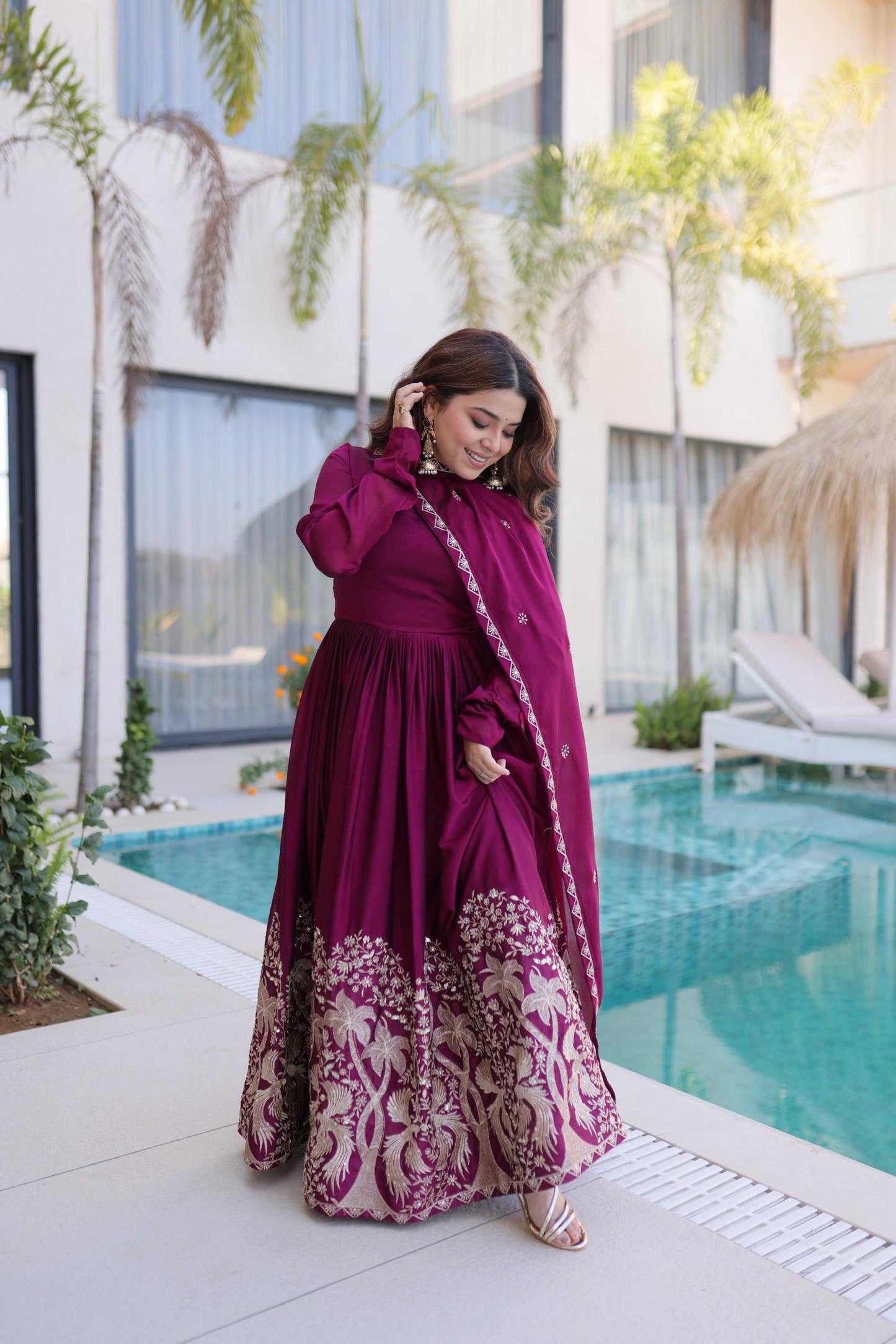Crush Silk Embroidery Gown