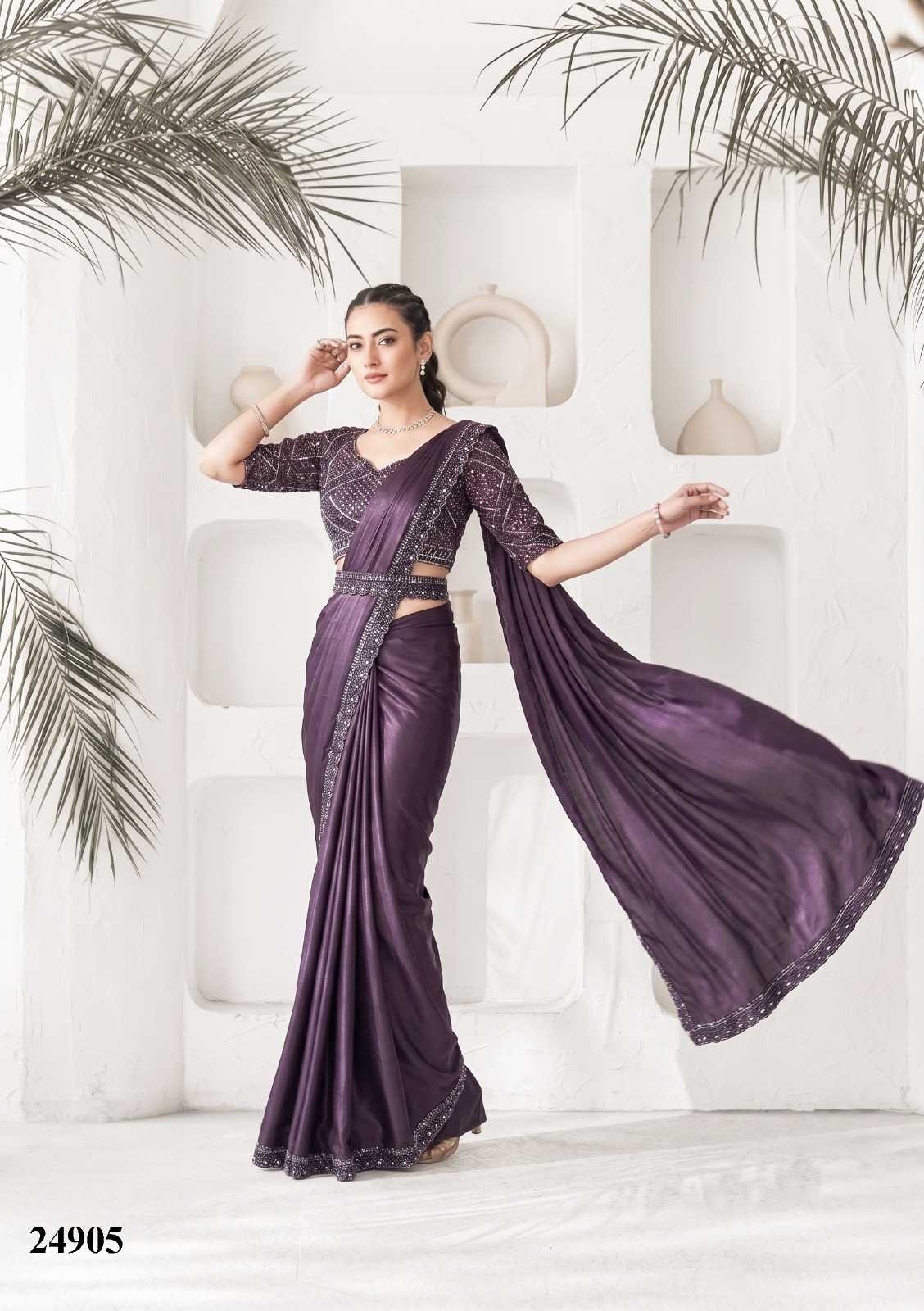 Satin Silk Embroidered Saree