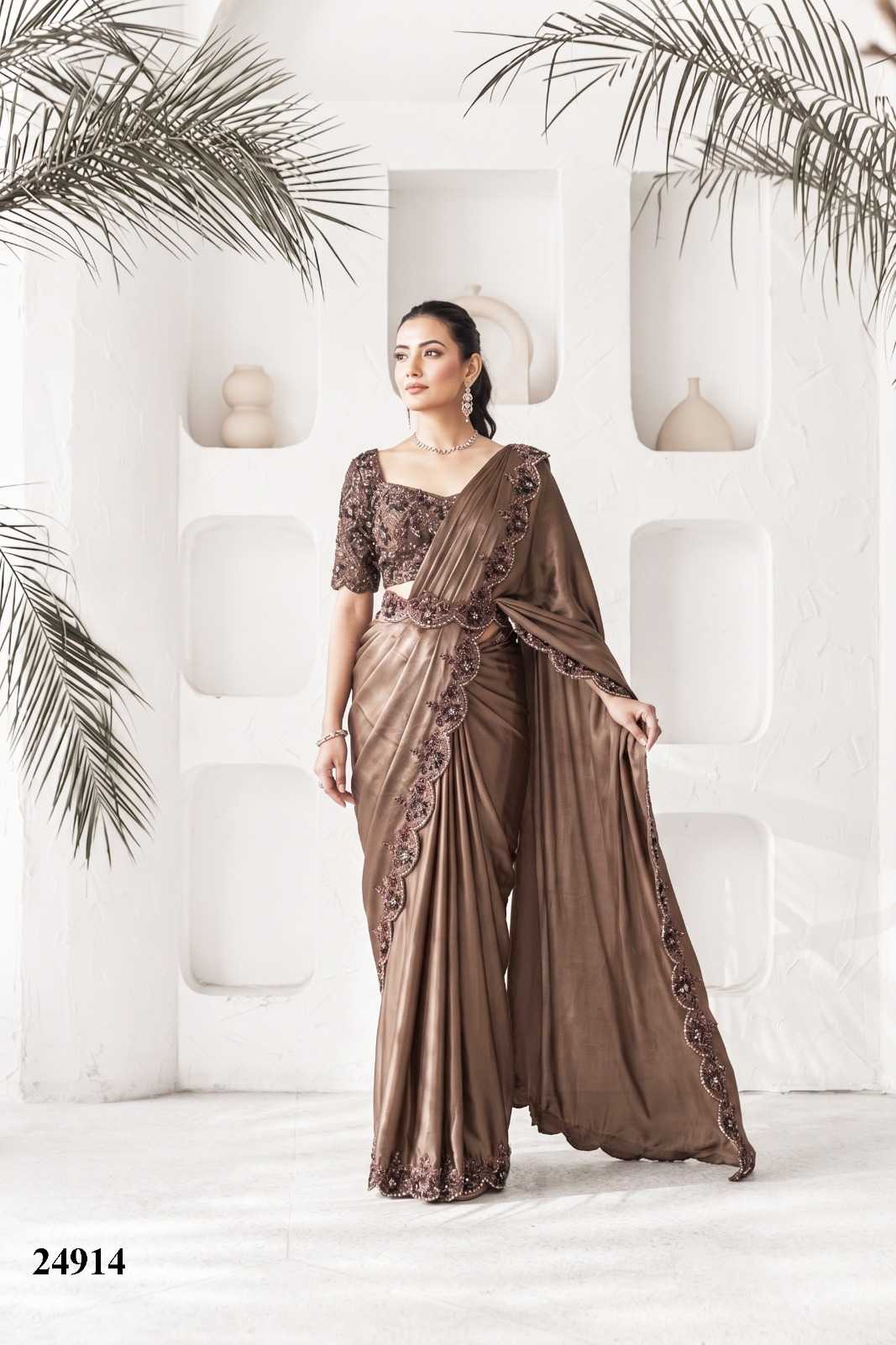 Satin Silk Embroidered Saree