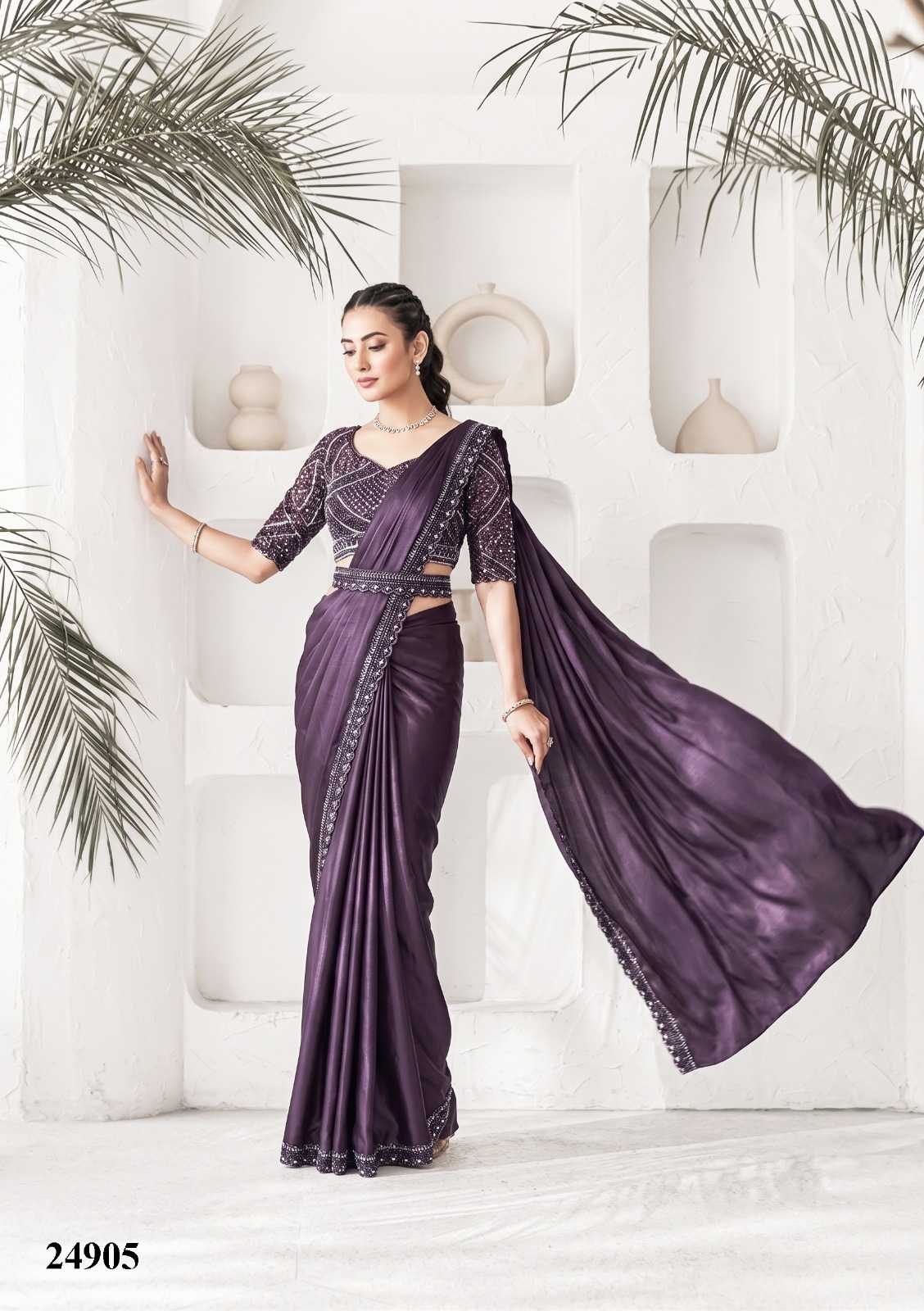 Satin Silk Embroidered Saree