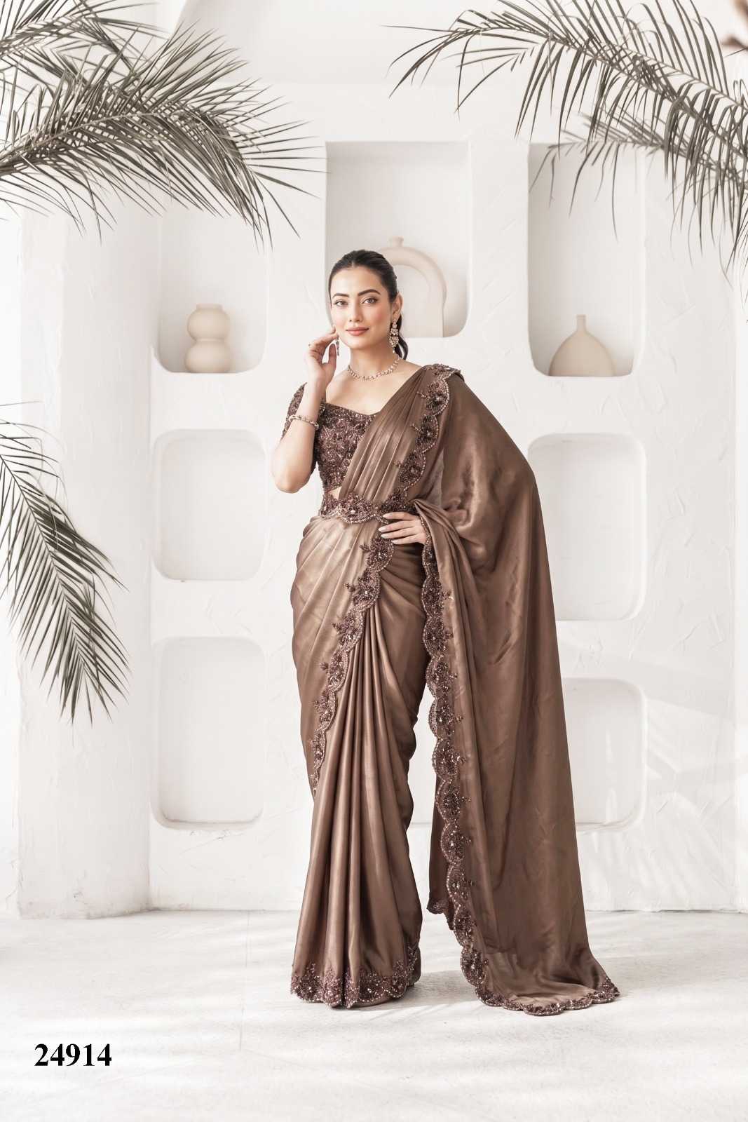 Satin Silk Embroidered Saree