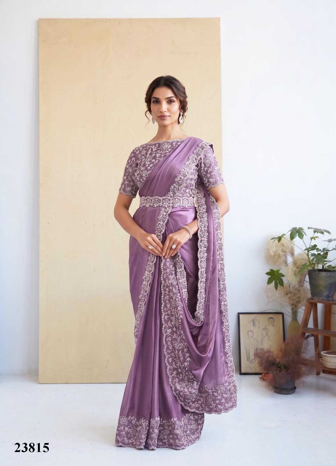 Satin Silk Embroidered Saree