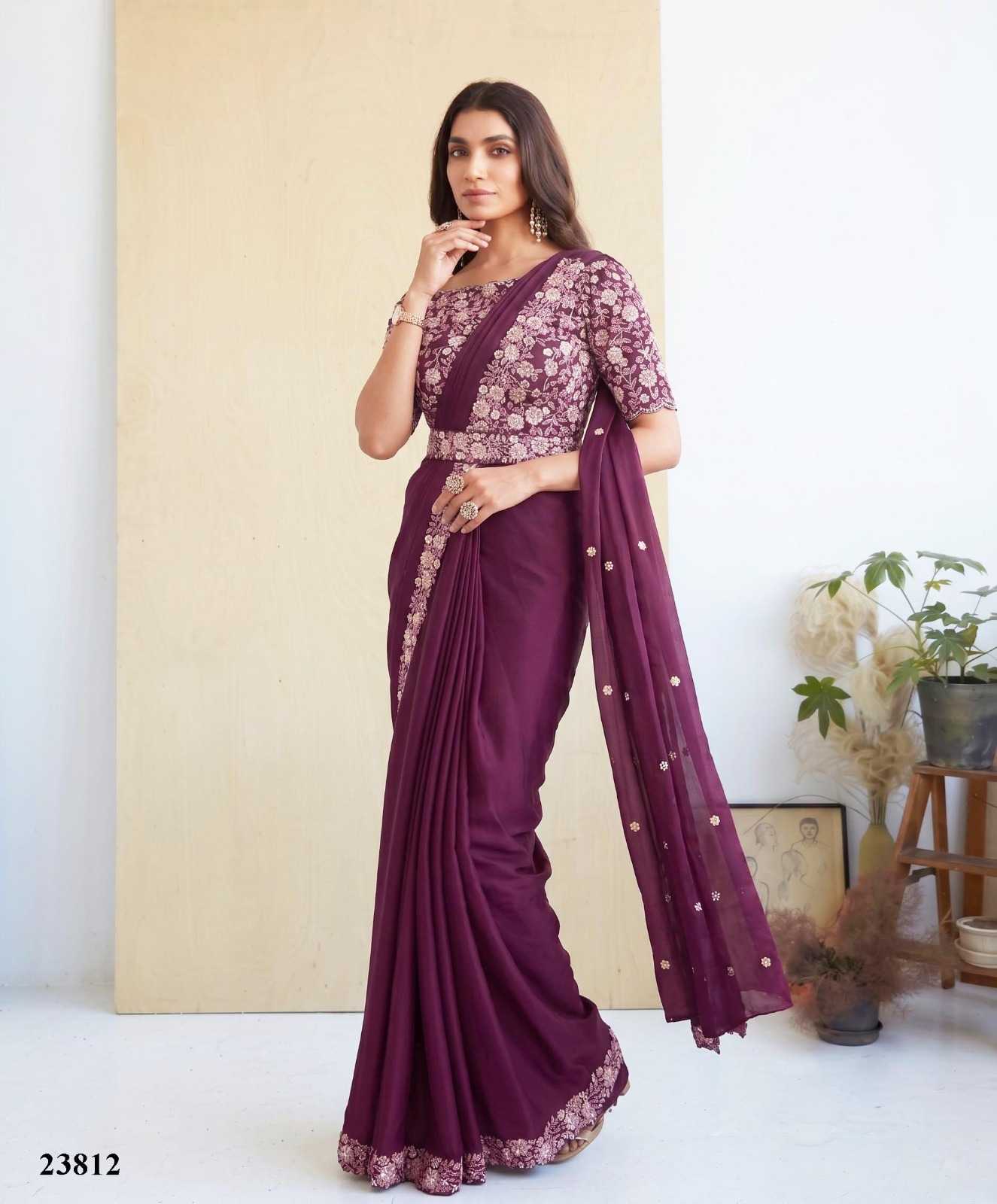 Satin Silk Embroidered Saree