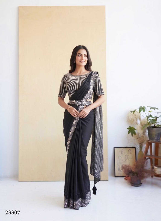 Satin Silk Embroidered Saree