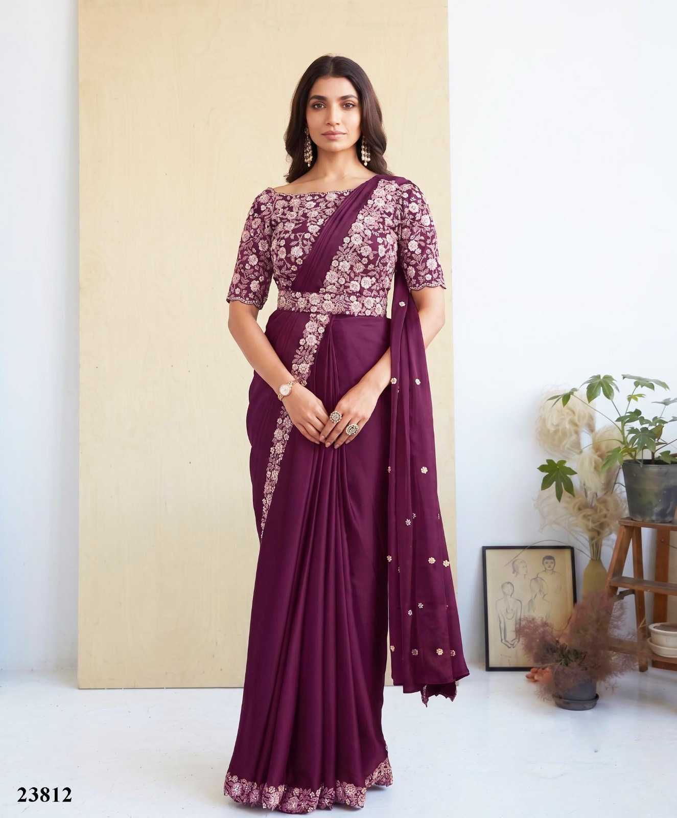 Satin Silk Embroidered Saree