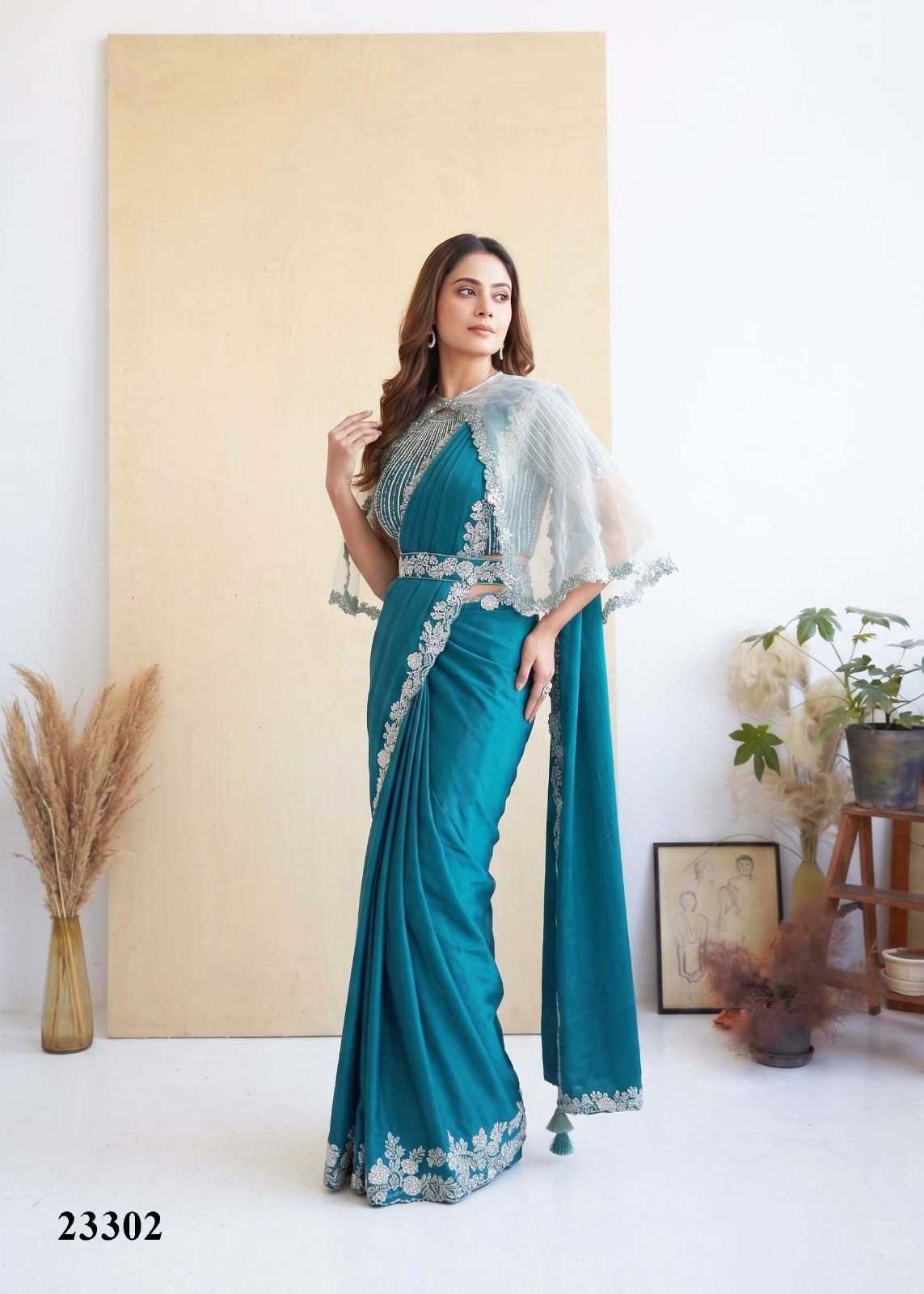 Satin Silk Embroidered Saree