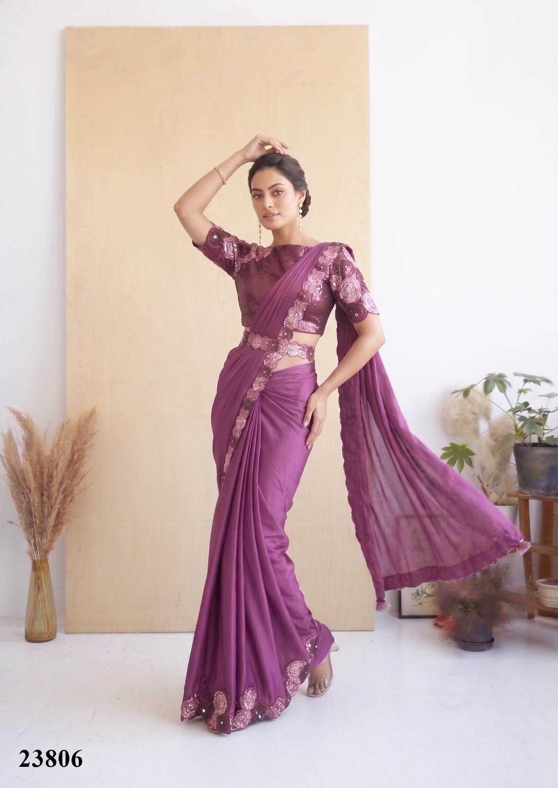 Satin Silk Embroidered Saree