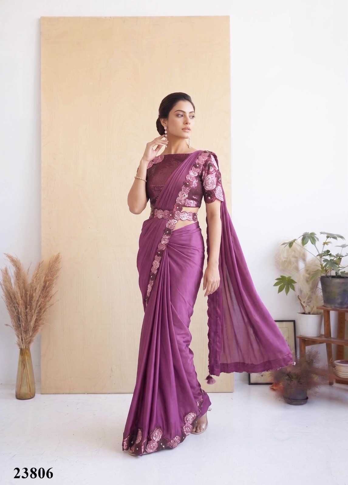 Satin Silk Embroidered Saree