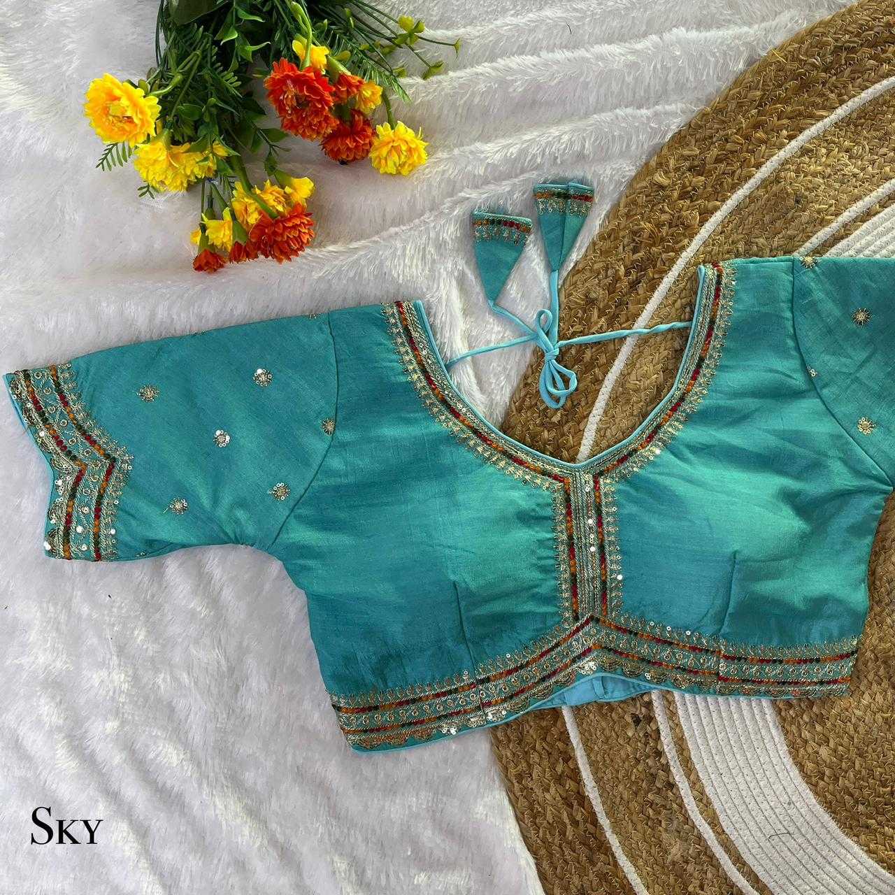 Vichitra Silk Sequence Embroidery Blouse