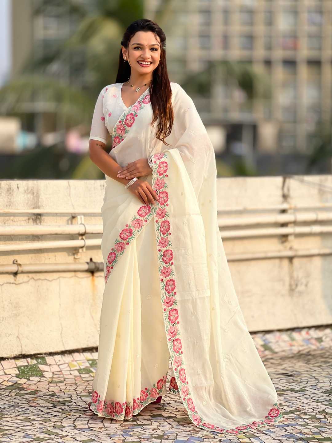 Crush Silk Embroidered Saree