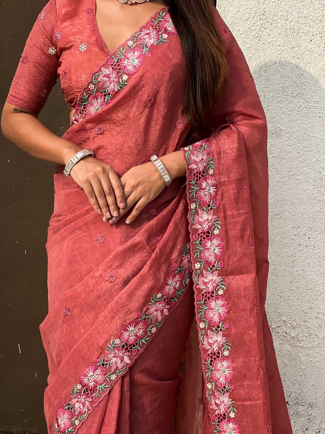 Crush Silk Embroidered Saree