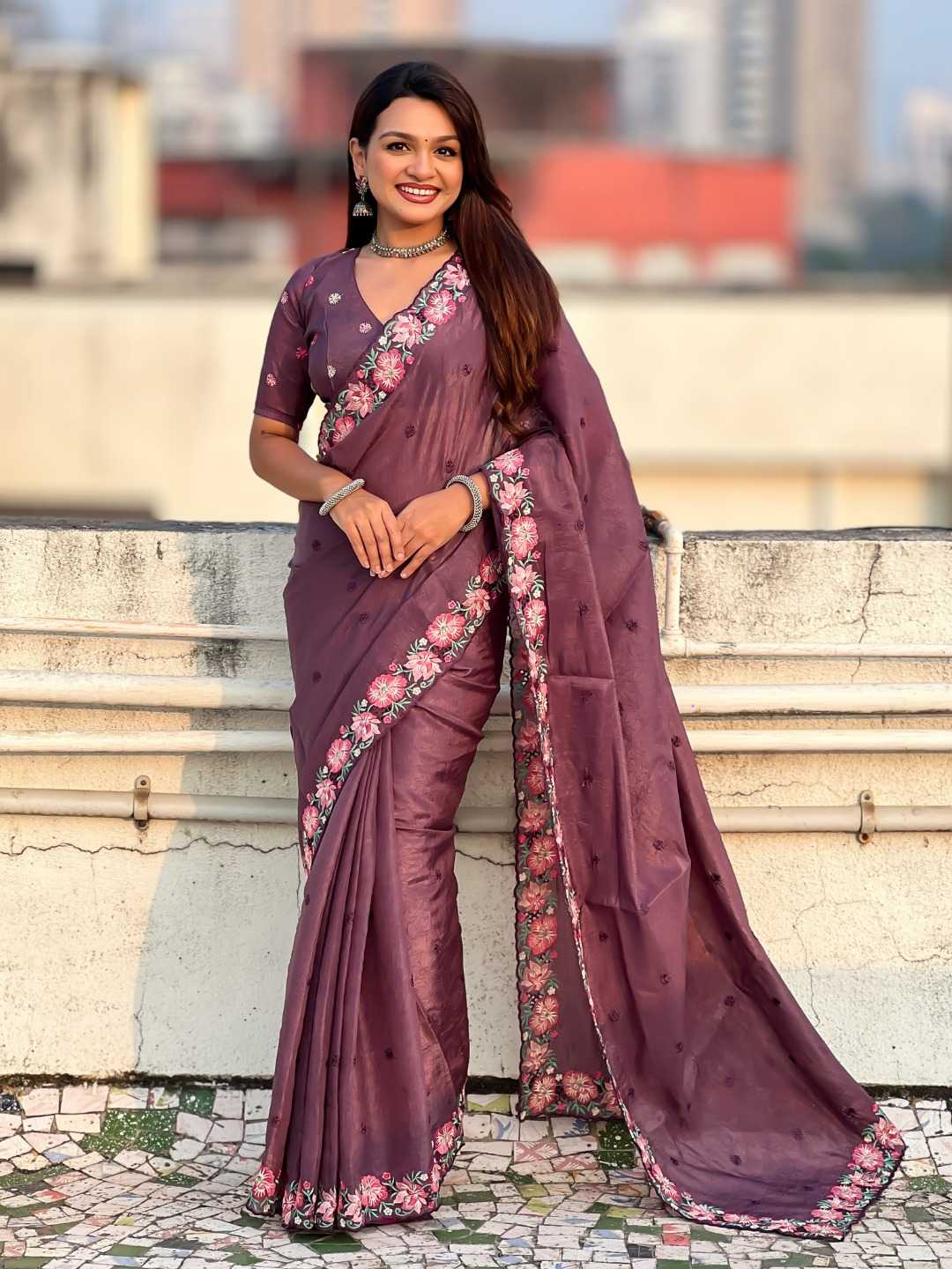 Crush Silk Embroidered Saree