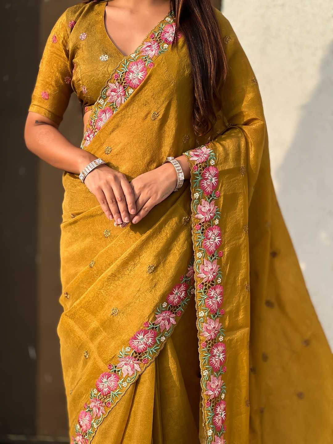 Crush Silk Embroidered Saree