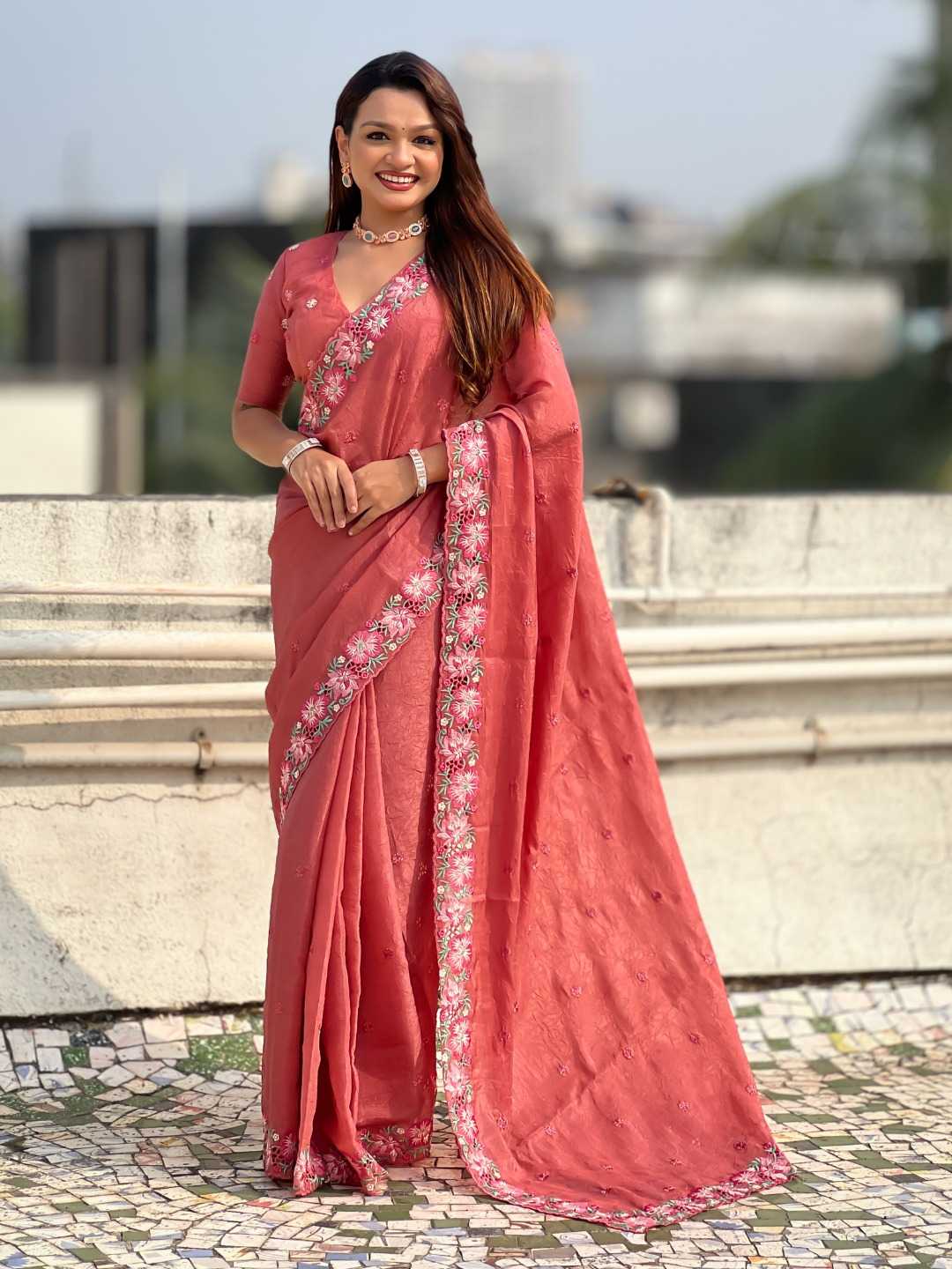 Crush Silk Embroidered Saree