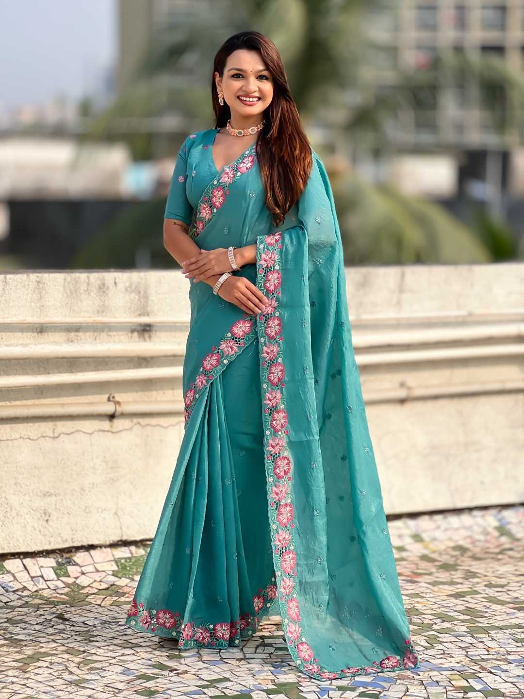 Crush Silk Embroidered Saree