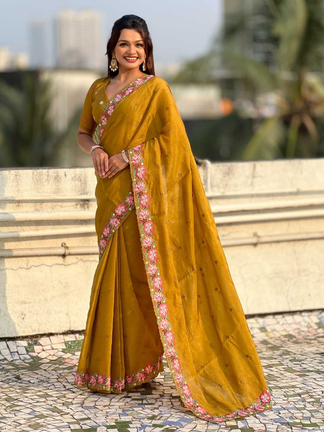 Crush Silk Embroidered Saree