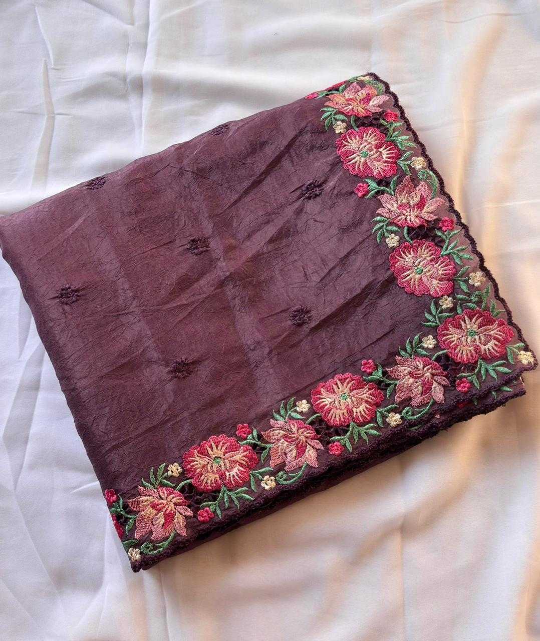 Crush Silk Embroidered Saree