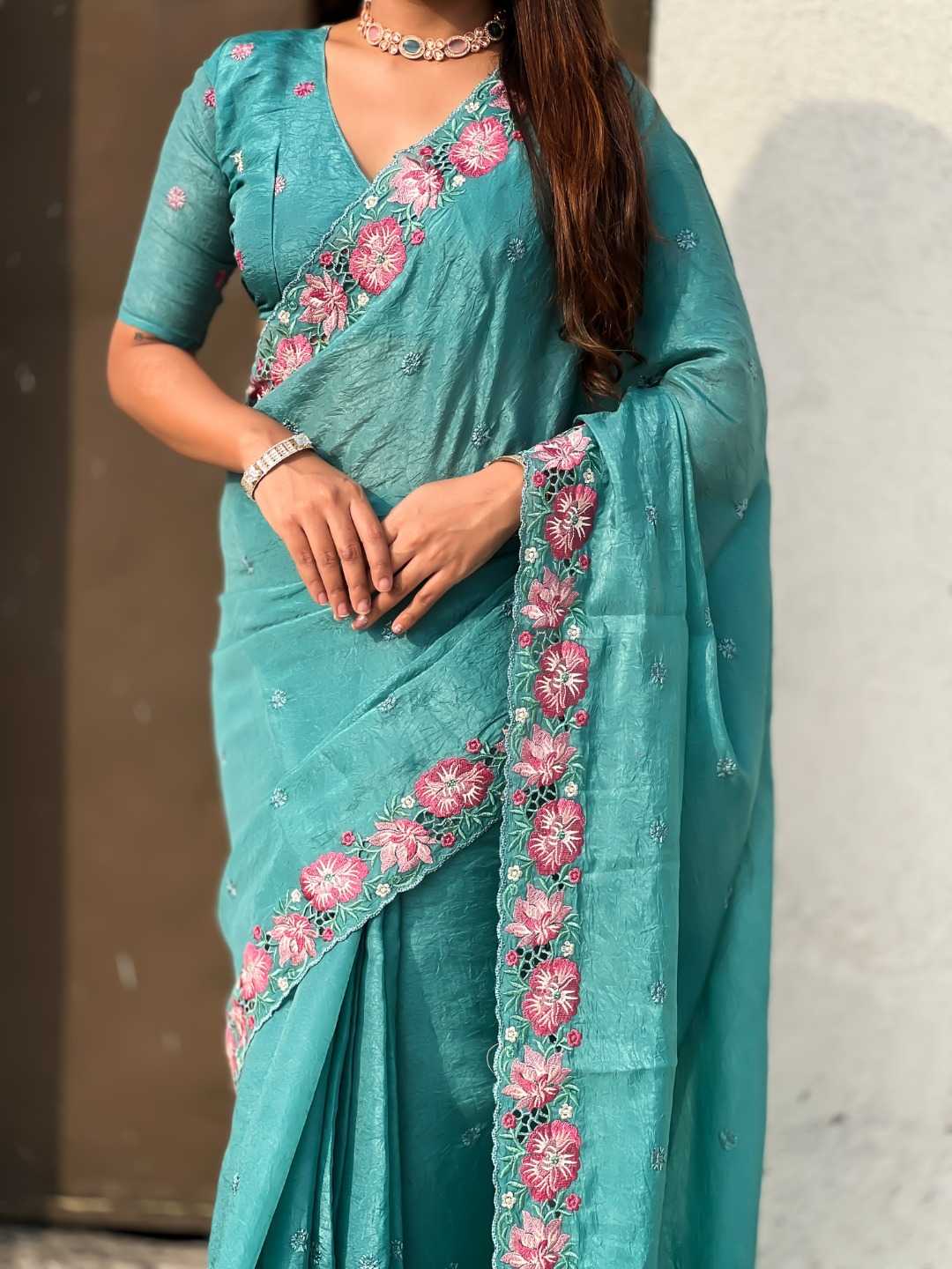 Crush Silk Embroidered Saree