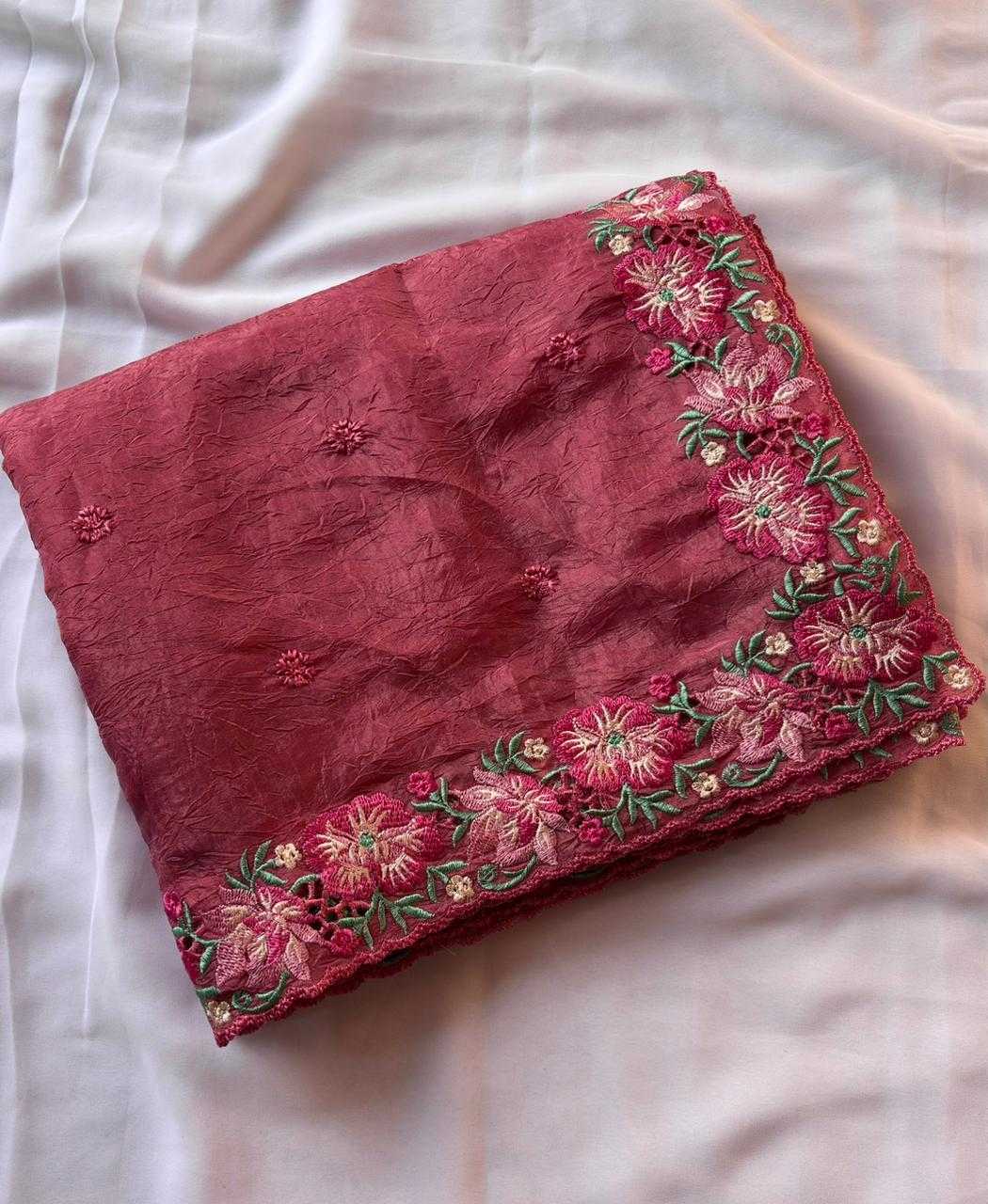 Crush Silk Embroidered Saree