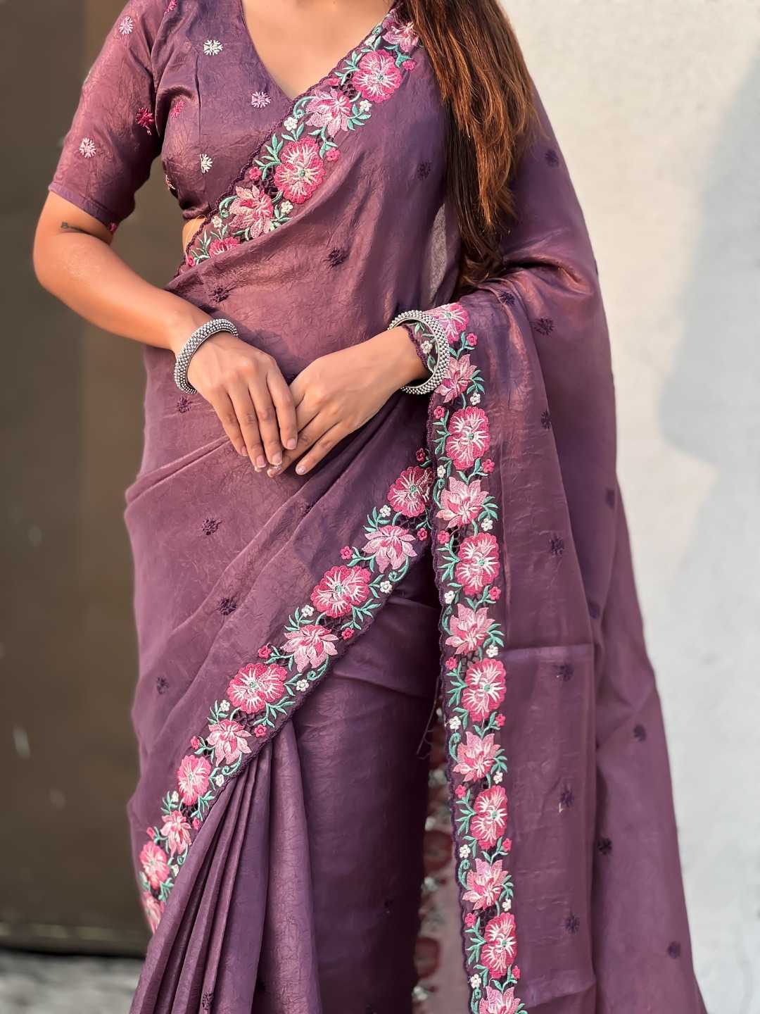 Crush Silk Embroidered Saree