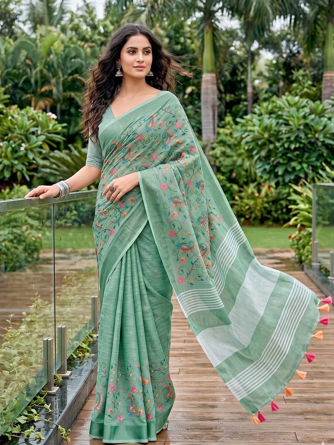 Linen Embroidered Saree