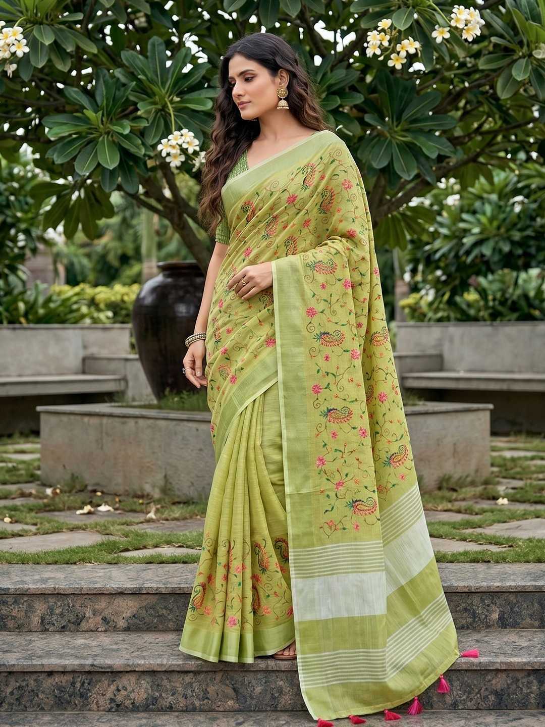 Linen Embroidered Saree