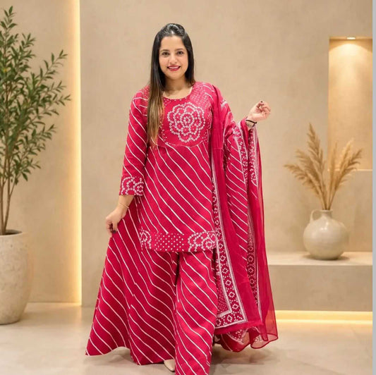 Cotton Designer Kurti in Rani