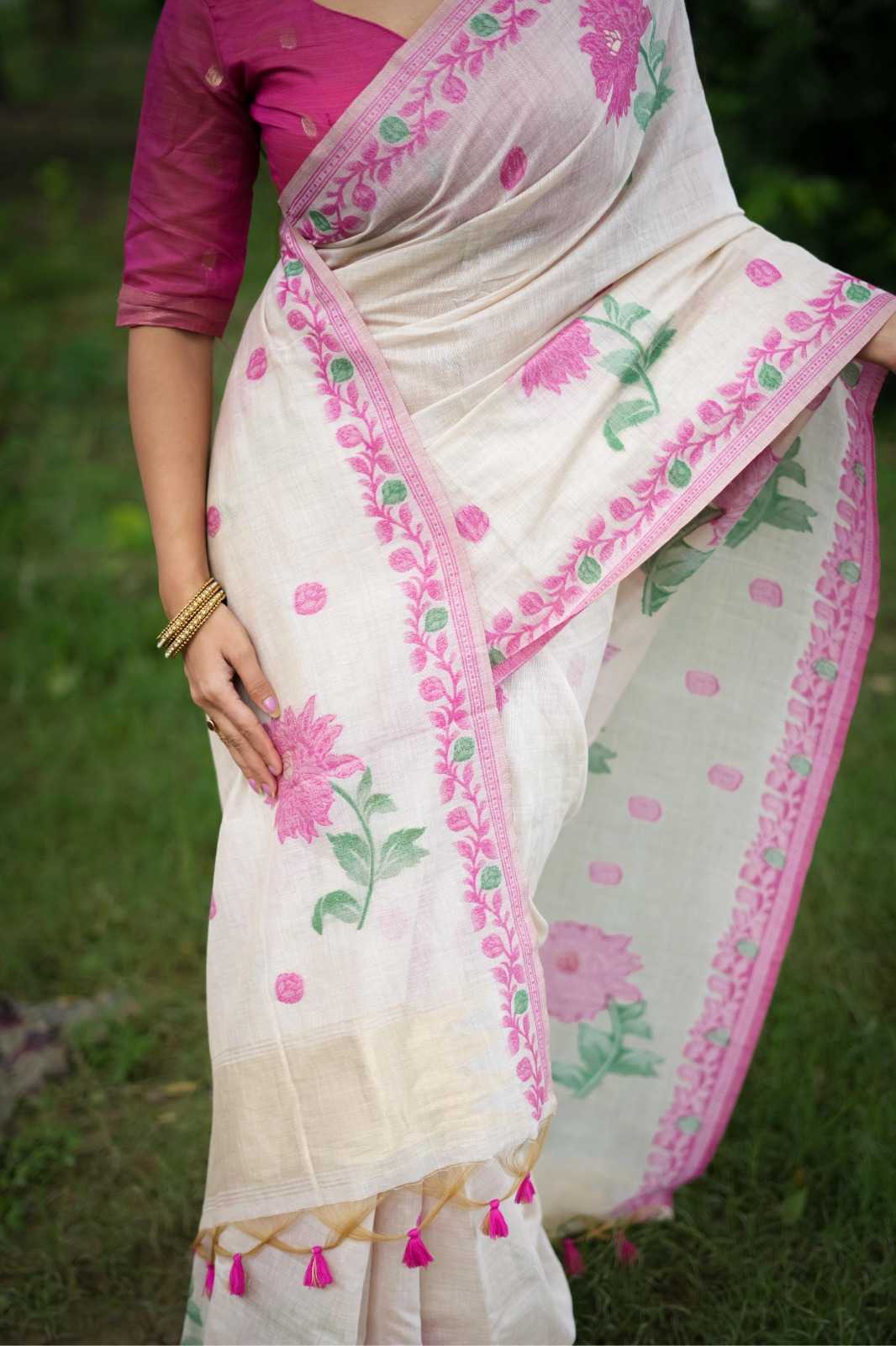 Cotton Designer Saree in Orange