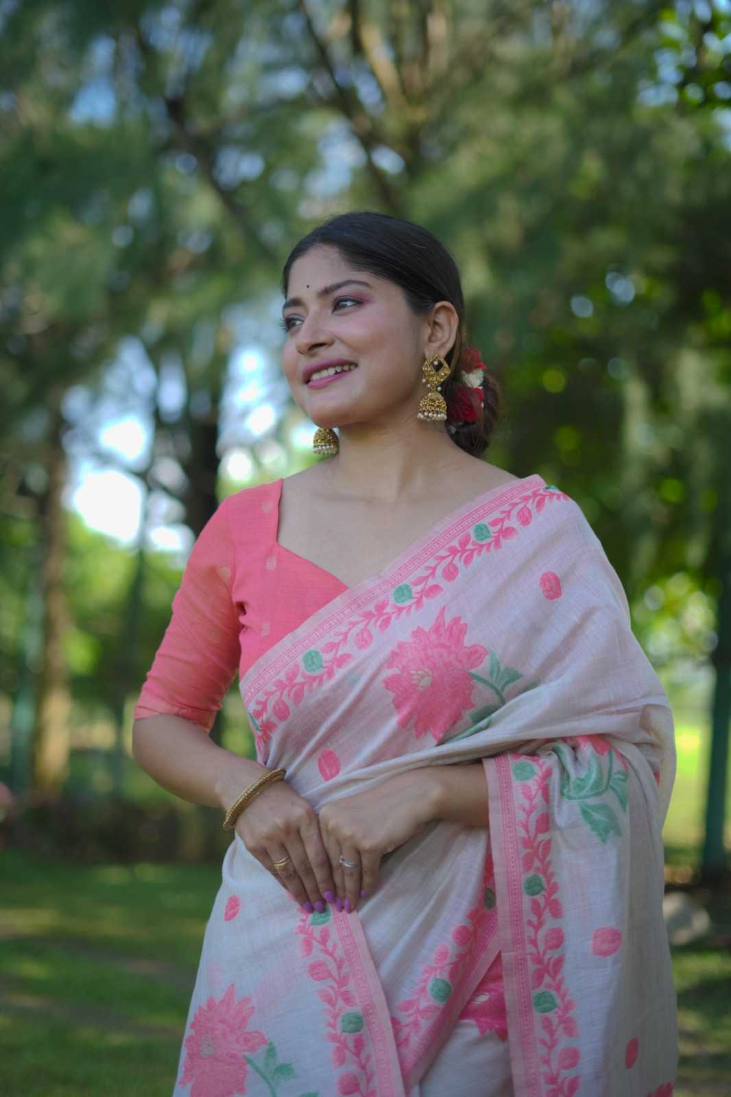 Cotton Designer Saree in Orange