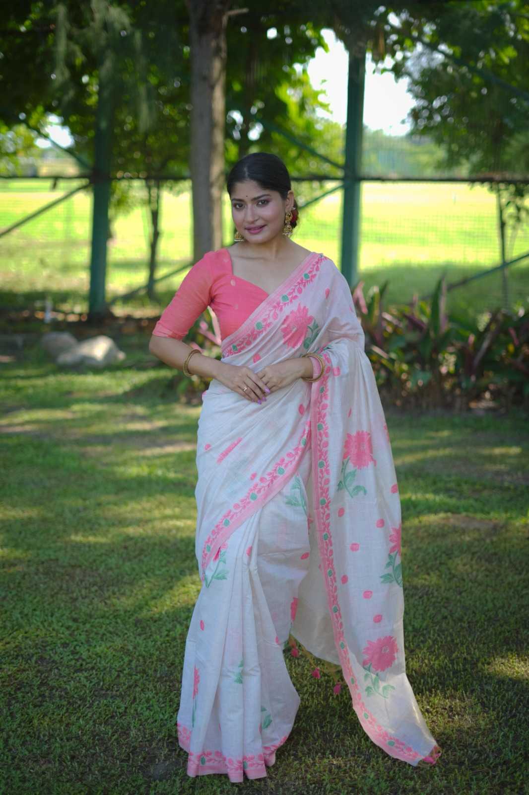 Cotton Designer Saree in Orange