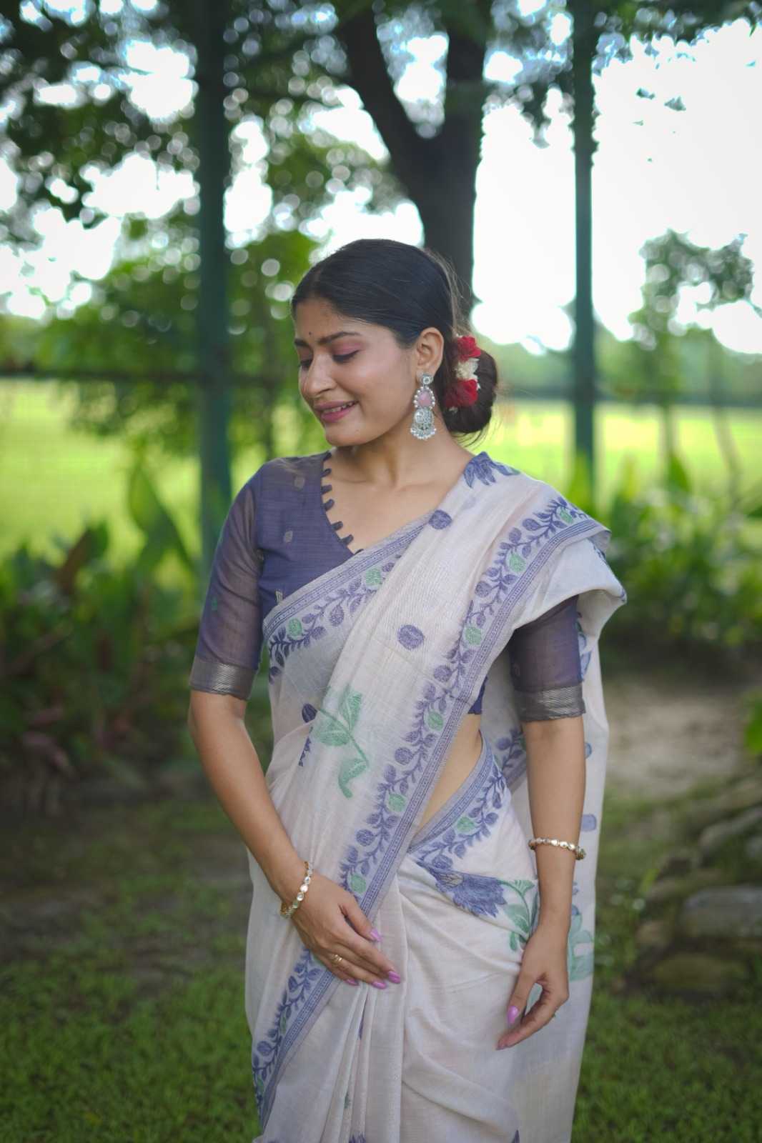 Cotton Designer Saree in Orange