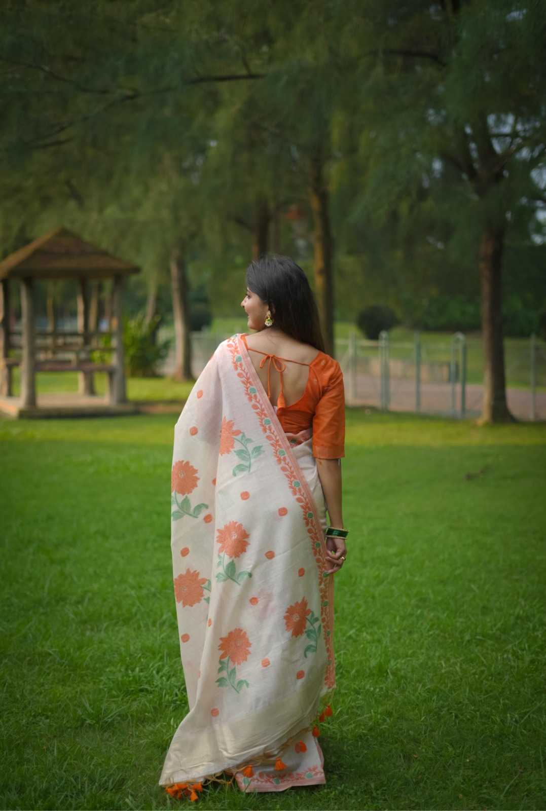 Cotton Designer Saree in Orange