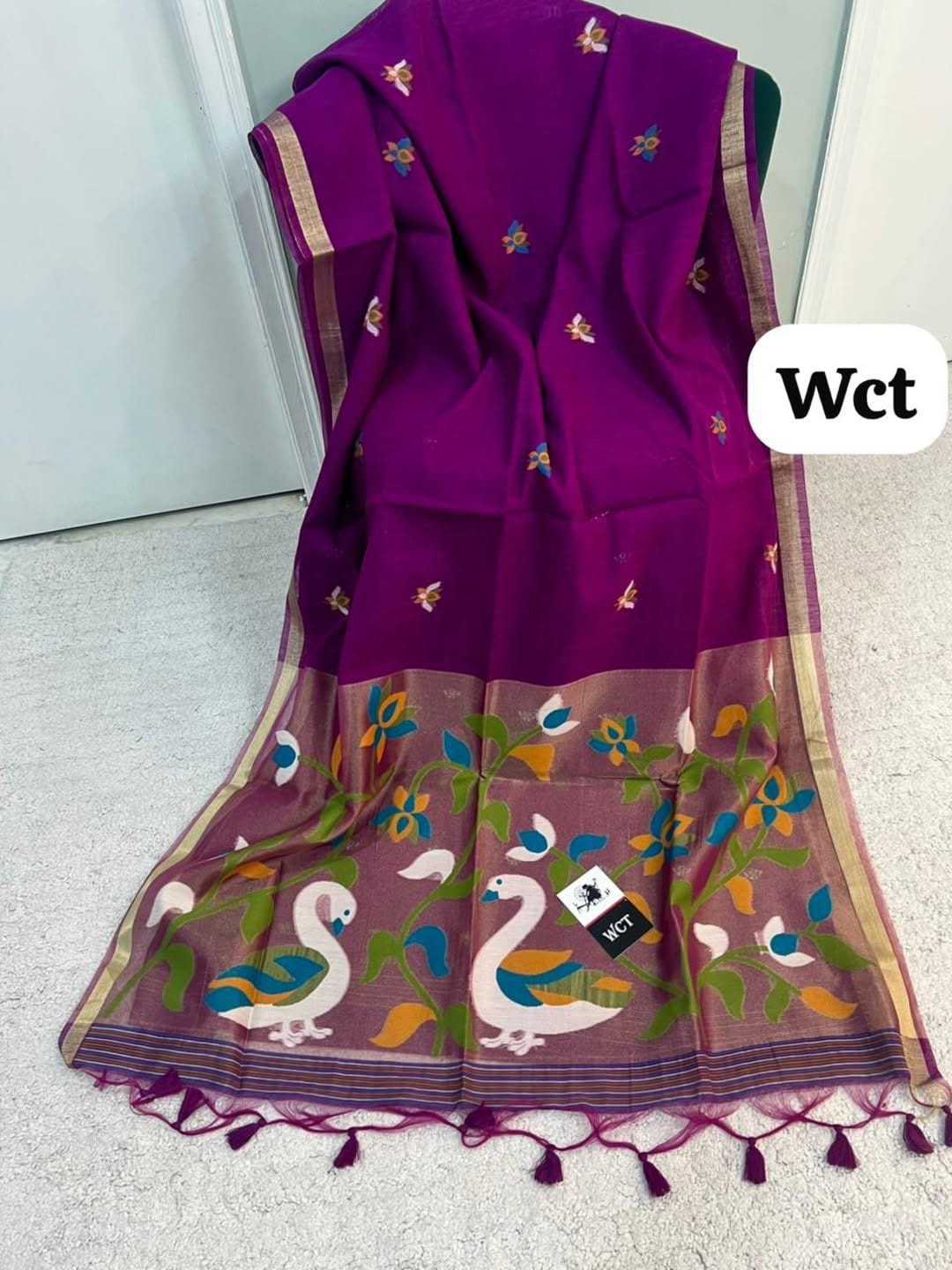 Linen Designer Saree in Purple