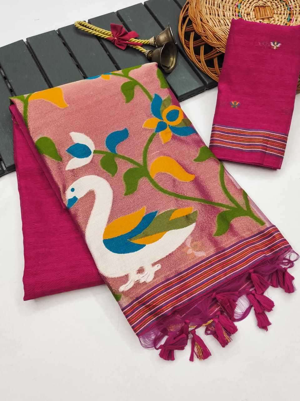 Linen Designer Saree in Purple