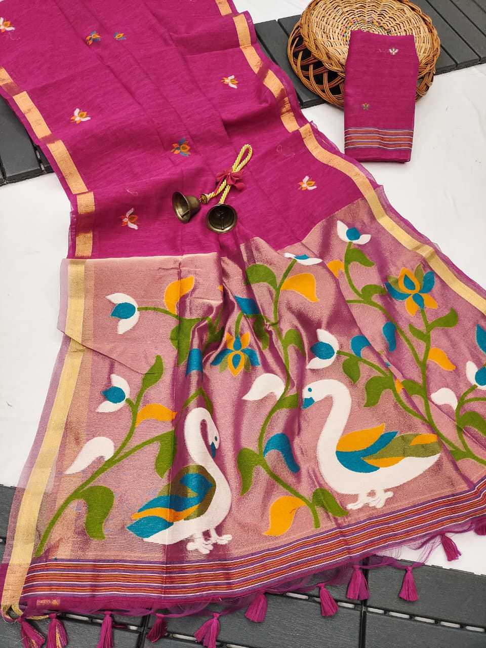 Linen Designer Saree in Purple