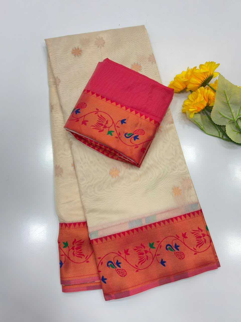 Tissue Silk Designer Saree in White
