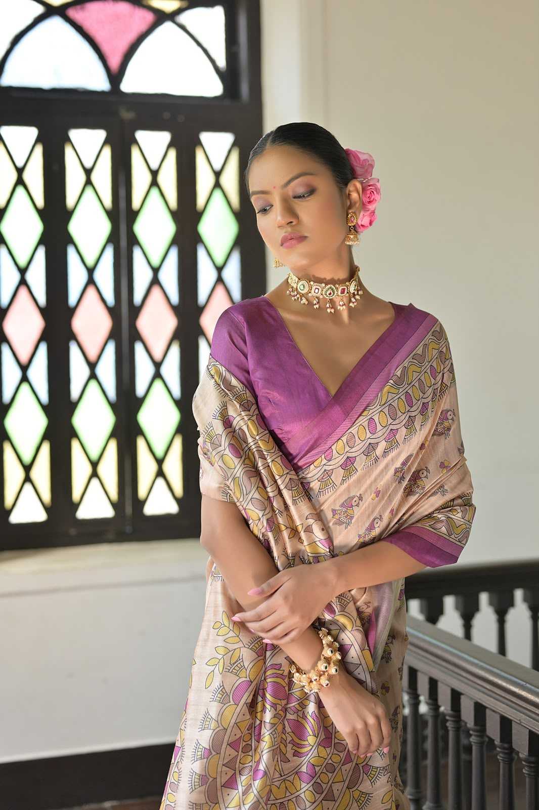 Aarushi Tussar Silk Printed Saree