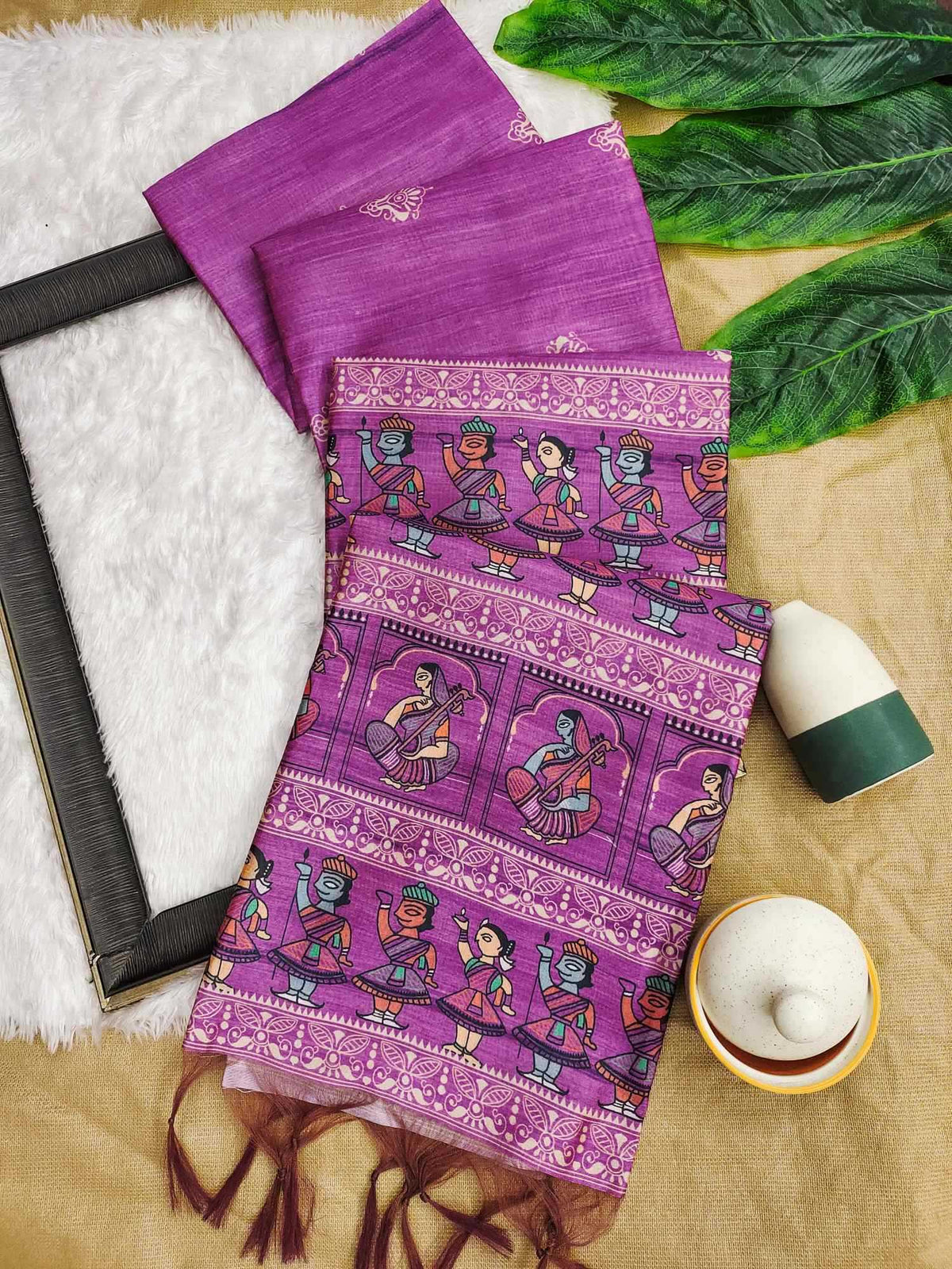 Arushi Madhubani Tussar Silk Soft Saree in Blue