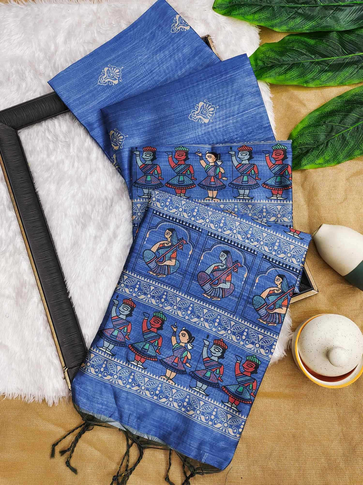 Arushi Madhubani Tussar Silk Soft Saree in Blue